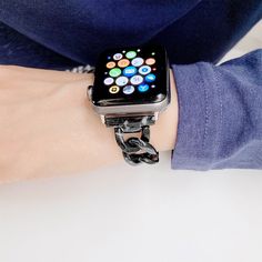 Resin Strap For Apple Watch Band Series 9 8 7 5 6 4 Fashion Women Metal Bracelet iWatch 38mm 40mm 41mm 42mm 44mm 45mm Chain|Watchbands| The New Apple Watch Series 7 is compatible with all existing bands.Size 38/40mm will fit the new 41mm Apple watch, For the 45mm choose sizes 42/44mm. This cool watch band is available in all Apple watch face sizes 38mm, 40mm, 41mm, 42mm, 44mm, 45mm. The actual band fits wrist sizes up to 5.12" 8.6" wrist. Available in colors: Colors 1, Color 2, Color 3. Color 4, Trendy Adjustable Chain Watch Bands, Trendy Black Metal Watch Bands, Trendy Black Stainless Steel Watch Accessories, Trendy Black Stainless Steel Watch Bands, Trendy Black Bracelet Strap Apple Watch Band, Trendy Black Apple Watch Band With Bracelet Strap, Trendy Adjustable Chain Apple Watch Band, Adjustable Chain Link Bracelet Strap Apple Watch Band, Adjustable Chain Link Apple Watch Bracelet Strap