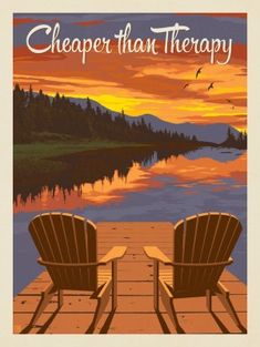 Lake and Lodge | Anderson Design Group Camping Illustration, Anderson Design Group, Cheaper Than Therapy, Lake Decor, Vintage Poster Design, Lake Signs, Lake Living, Lake Cabins, National Park Posters