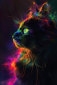 a black cat with colorful lights on its face