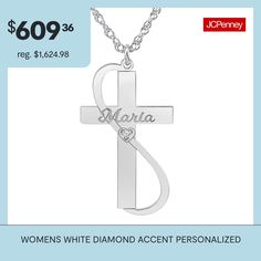 Included: 1 Chain(s), 1 Pendant(s)Features: PersonalizedDiamond Clarity: I1Jewelry Closure: Spring Ring ClaspLink Construction: SolidSetting: ProngShape: CrossStone Cut: RoundDiamond Color: H-IMetal Color: WhiteChain Length: 18 InchChain Width: 1 MillimetersPendant Length: 28mmPendant Width: 16mmRounded Carat Weight: Less Than 1/10 Ct.t.wChain Construction: RopeCare: Wipe CleanStone Type: 1 Genuine DiamondBirthstone: April BirthstoneMetal: 10k White GoldNecklace Type: Pendant NecklacesAssembled… Diamond White Cross Pendant Necklace For Anniversary, Personalized White Cross Pendant Necklaces, White Personalized Cross Pendant Necklace, Diamond Accented Cross Pendant For Anniversary, Cross-shaped Diamond Necklace For Gift, Gold Cross Pendant, Cross Pendant Necklace, Gold Cross, Type 1