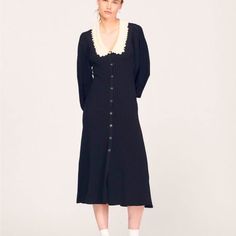 Sandro Long Sleeve Dorothy Midi Shirt Noir Dress Women's Size 38 Nwt Brand: Sandro Color: Noir Oversized Collar Long Blouson Sleeves Front Button Closures Please Note That This Dress Will Be Delivered With A Black B-Tag Attached, With Instructions For Removal Included 54% Viscose/43% Polyamide/3% Elastane B30823 Classic Black Midi Dress For Daywear, Black Collared Midi Dress For Daywear, Classic Collared Winter Dress, Oversized Collar, Black B, Long Knit, Long Sleeve Midi, Long Sleeve Midi Dress, Full Sleeve