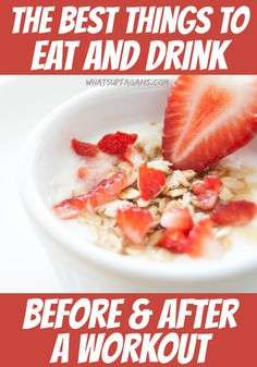 a bowl filled with yogurt, strawberries and granola