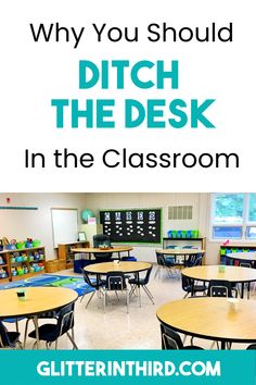 a classroom with desks and chairs that are in front of the words, why you should