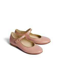 blush pink/gold-tone leather contrasting trim fabric-covered buttons round toe side button fastening branded leather insole flat leather sole Dress With Jean Jacket, Trim Fabric, Chloe Purses, Baby Boy Accessories, Gucci Kids, Dolce And Gabbana Kids, Pink Ballerina, Contrasting Trim, Kenzo Kids