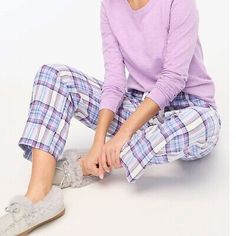 Premium Quality J Crew NWT $59.50 Flannel Pajama Pant in Blue Pink Purple Plaid | Sz M, Women's Clothing Comfortable Plaid Cotton Sleepwear, Plaid Sleepwear With Pockets For Loungewear, Casual Plaid Cotton Sleepwear, Plaid Casual Sleepwear For Lounging, Casual Plaid Sleepwear For Lounging, Comfy Relaxed Fit Bottoms For Pajama Party, Cozy Cotton Sleep Pants, Casual Sleepwear With Pockets For Sleepovers, Comfy Cotton Sleep Pants