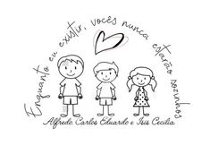 a drawing of three people with the words, i love you and two hearts above them