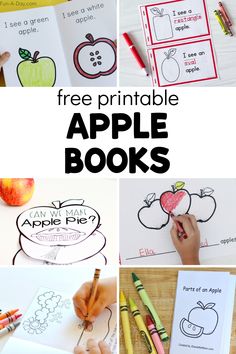 free printable apple books for kids to color and practice their handwriting, numbers, and letters