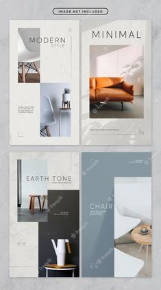 the interior design brochure is shown in four different colors