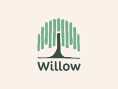 the willow logo is shown in green and black on a white background, with an image of a tree behind it