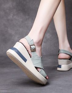 Features: 
 Item Type: Wedge Sandals Slingback 
 Brand: ixtws 
 Gender: Female 
 Main Material: Cowhide 
 Heel Type: Flat 
 Upper Material: Cow Leather 
 Heel Height: High (7 cm) 
 Closure Type: Buckle 
 Color: Light-Green, Beige 
 Season: Summer 
 Size:35-39 Comfortable Walking Shoes Women, Casual Summer Sandals, Leather Strap Sandals, Mary Jane Shoes Womens, Strap Sandals Women, Strap Wedge, Walking Shoes Women, Leather Sandals Flat, Chunky Heels Sandals