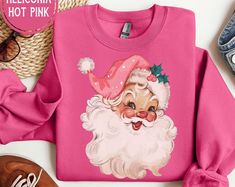 Pink Christmas Trucker Hat Patch Floral Cheetah Santa Hat, Christmas Santa Hat, Christmas Patch Hat - Etsy Family Sweater, Santa Sweatshirt, Santa Shirts, Santa Face, Christmas Stickers, Golden Girls, Christmas Decorations To Make, Vintage Holiday, Vintage Santas