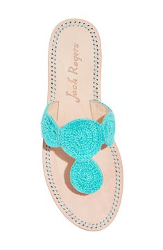 A crochet strap plays up the boho-chic style of this vacation-ready sandal. Textile upper/leather lining/synthetic sole Made in Brazil Crochet Strap, Women Heels, Jack Rogers, Made In Brazil, Sandal Women, Boho Chic Fashion, Shoes Women, Birthday Decorations, Shoes Women Heels