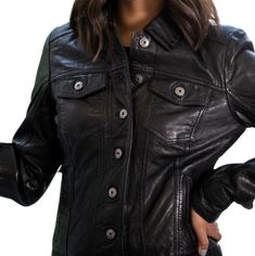 Leather Jacket For Women Made off 100% Pure Lambskin/Sheep Leather Women's leather jackets are a fashionable and functional complement to any outfit. These jackets, which are made of premium leather, provide longevity, comfort, and a timeless aesthetic. Leather jackets are a must-have for every stylish lady since they come in a variety of colors and styles and can be dressed up or down for any occasion.Feature Long sleeve Button Closer Two upper pockets Fully lined Slim fit Shell: 100% lamb leather Lining: Satin Specialist leather clean only Sizing information: Please make sure to select the size carefully as per the size chart. Don't worry if you don't find your exact measurement in the size chart, we always follow up with you after you place the order for size confirmation. NOTE: PLEASE Leather Trousers Women, Mens Leather Shirt, Leather Jacket For Women, Stylish Lady, Mens Leather Pants, Timeless Aesthetic, Leather Shirt, Sheep Leather, Jacket For Women