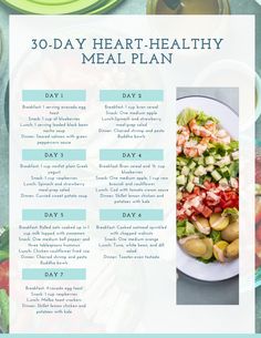 Your 30-day heart-healthy meal plan with 60 breakfast, snack, lunch, and dinner ideas included. Start eating healthfully today! Heart Healthy Diet Recipes, Heart Healthy Diet Plan, Heart Healthy Recipes Cholesterol, Raw Snacks, Snack Lunch, Daily Meal Plan, Heart Healthy Eating, Salad Meal Prep