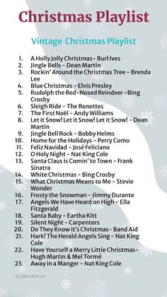 the christmas playlist is shown with snowflakes