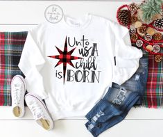 A Child Is Born Christmas, Christmas Shirts Vinyl, Christmas Bible Verse, Christmas Pj, Christmas Bible, Jesus Christmas, Christmas Tee Shirts, Christmas T Shirt Design, Christmas Jesus