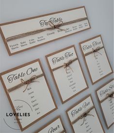 wedding place cards tied with twine and burlap