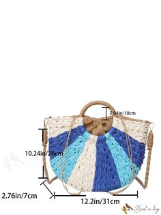 BirdinBag - Stylish Color Block Straw Bag, Ideal for Summer Beach Travel - A Must-Have! Multicolor Large Capacity Hobo Bag For Beach, Casual Blue Handheld Bucket Bag, Multicolor Double Handle Hobo Bag For Beach, Blue Large Capacity Hobo Bag For Summer, Large Capacity Blue Hobo Bag For Summer, Vacation Crossbody Bag With Top Carry Handle, Blue Bucket Shoulder Bag With Top Carry Handle, Blue Bucket Shoulder Bag With Top Handle, Vacation Straw Tote Bag With Detachable Handle