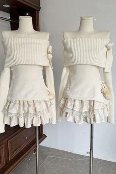 Balletcore Of Shoulder Sweater | Coquette Outfits – Boogzel Clothing Outfits With Sweaters Aesthetic, Cute Outfits Sweater, White Aesthetic Outfit, Kawaii White Sweater For Winter, Off The Shoulder Sweater, Wintercore Outfits, White Sweater Coquette, Kawaii Long Sleeve Knitted Sweater, Off The Shoulder Sweater Coquette