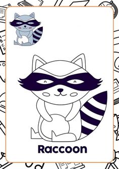 a raccoon coloring page with the word raccoon in it's center