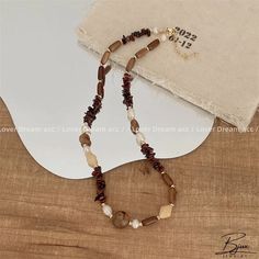 Bjux - Diseño curry madera piedra cristal perlas collar collar de cadena de clavícula Brown Necklaces With Round Beads And Stones, Brown Beaded Necklace With Stones, Geometric Type, Wood Stone, Stone Crystal, Black Beads, Wood Beads, Round Beads, Crystal Beads