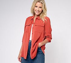 At first glance, it's a basic button down shirt -- that versatile top often paired with your favorite denims but does double duty as a tank overlay when you need some extra coverage. Add stretch sateen fabric to its list of easy going elements, and suddenly the staple is ready to be styled with dress pants and pencil skirts (in addition to the more casual items in your closet!). From the Joan Rivers Classics Collection®. Adaptive Clothing, Beauty Storage, Cuddl Duds, Joan Rivers, Mobility Scooter, American Leather, Pencil Skirts, Hair Fragrance, Easy Going