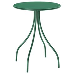 a small green table with metal legs and a round top on an isolated white background