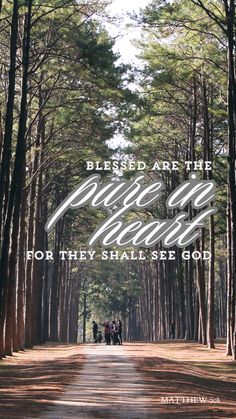 people walking down a path in the woods with words above it that reads, blessing are the pieces of heaven for they shall see god