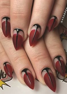 Black Goth Nails Acrylic, Witchy Nail Designs, Red And Black Nail Designs, Goth Nail Art, Nails Polish