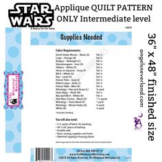 the star wars quilt pattern is available for purchase