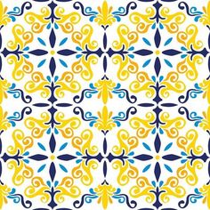 an abstract pattern with blue, yellow and white colors