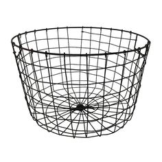 a black wire basket on a white background