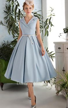 Elegant A-line Dress With Sash, Elegant V-neck Dress With Sashes, Belted V-neck Wedding Dress, Belted Midi Wedding Dress, Fitted V-neck Dress With Sashes, Belted Midi Dress For Wedding, Mermaid Ball Gowns, Tea Length Prom Dress, Corporate Dress