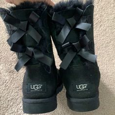 Have Had These For A Little While But They Are Still In Great Condition. They Have A Few Spots That Are A Little Worn As You Can See In The Pictures. Holiday Wishlist, Black Uggs, Bailey Bow, Ugg Australia, Bootie Boots, Ankle Boots, Size 7, Womens Sizes, Women Shoes