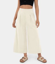 High Waisted Plicated Zipper Side Pocket Split Hem Wide Leg Palazzo Capri Casual Cotton Pants Capri Design, Flowy Wide Leg Pants, Wide Leg Yoga Pants, Cotton Casual Pants, Casual Cargo Pants, Wide Leg Palazzo Pants, Casual Wide Leg Pants, Winter Pants, Flowy Pants