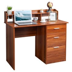 #ad Premium Computer Desk with 3 Drawer Storage Shelves Home Office Desk Laptop Study Table, Furniture