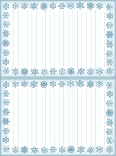 two blue and white snowflakes on lined paper