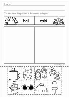 a printable worksheet for children to practice the word hot and cold weather