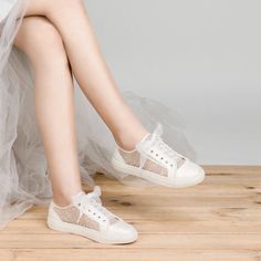 lace satin Materials: crystal,diamond, organza shoe lace,lace mesh satin A beautiful bridal sneakers produced from transparent ivory lace with the comfortable combination of elegance and height that you can use on your wedding day, private parties and will make you look precious.It is also perfect for any special occasion. The sneakers are produced to premium quality, with a cushioned comfort padded lining and super soft underfoot comfort,it is very stylish and comfortable bridal shoe, elegant a Bride Flats, Wedding Shoes Sneakers, Comfortable Bridal Shoes, Bridal Sneakers, Wedding Sneakers, Bridal Flats, Wedding Shoes Lace, Elegant Flats, Wedding Shoes Flats