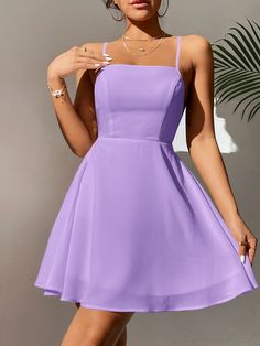 Lilac Purple Sexy  Sleeveless Polyester Plain Cami Embellished Non-Stretch Summer Women Dresses Cute Short Dresses, Stunning Prom Dresses, Cute Dress Outfits, Prom Dress Inspiration, Cute Prom Dresses, Pretty Prom Dresses, Easy Trendy Outfits, Simple Trendy Outfits, Really Cute Outfits