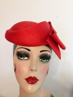 Vintage Lady's Red Straw Cap Style Hat, by Adolfo  ll, New York/Paris.  Straw like material with a Red Bow on the side.  New Condition, No Tags.  Inner Circumference is 22 inches, Height is  3 inches on the side of the bow.  A Very Smart Look     No shipping to Alaska, Hawaii, or International.   Shipping  $ 15.00 Red Short Brim Hats For Church, Red Vintage Mini Hats With Curved Brim, Red Brimmed Hat For Church, Red Brimmed Church Hat, Vintage Red Costume Hat With Short Brim, Red Vintage Costume Hat With Short Brim, Red Brimmed Fascinator For Church, Fitted Red Hats With Curved Brim, Fitted Red Hat With Curved Brim