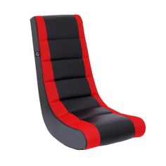 a black and red gaming chair on a white background