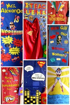 the collage shows different types of superheros and their names on each one wall