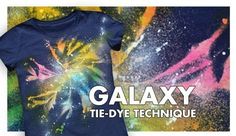 an advertisement for galaxy tie - dye technique on the front of a t - shirt