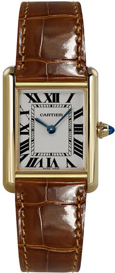 W1529856 | CRW1529856 NEW CARTIER TANK LOUIS LADIES YELLOW GOLD WATCH - With Manufacturer Serial Numbers - Swiss Made - Roman Numeral Opaline Silver Dial - Circular Crown Set With A Sapphire Cabochon - Sword Shaped Blue Hands - Battery Operated Cartier Calibre 057 Quartz Movement - 3 Year Warranty - Guaranteed Authentic - Certificate of Authenticity - Scratch Resistant Sapphire Crystal - 30 Meters / 100 Feet Water-Resistant - 29mm x 22mm = 1 1/8" x 7/8" Case, 6" Adjustable Strap - Solid 18k Yellow Gold Case - Brown Leather Strap with Pattern - Manufacturer Box & Manual - 18k Yellow Gold Tang Buckle - Free Lifetime Battery Replacement     Also Known As Model # 1529856 Cartier Tank Watch, Vintage Cartier Watch, Cartier Tank Louis, Cartier Watches Mens, Tank Watch, Swiss Army Watches, Cartier Panthere, Cartier Santos, Watches Luxury