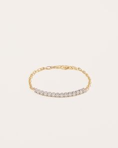 Selin Kent Simone Partial Tennis Bracelet in 14k White and Yellow Gold Half Tennis Bracelet, Selin Kent, White Gold Set, Double Chain, Statement Bracelet, Tennis Bracelet, White Diamonds, Link Chain, Diamond White