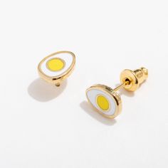 For those that think burgers, toast, and ramen are better with eggs.DETAILS- 18k gold-plated enamel stud- Gold-plated stainless steel bullet backer- Nickel-free and naturally hypoallergenic- Measures 7mm long x 9mm tall Cute Egg, Microfiber Cloth, Base Metal, Surface Pattern Design, Jewelry Plate, 18k Gold, Gold Plate, Plating, Gold