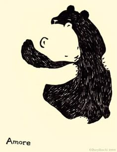 a black and white drawing of a bear with chinese characters on it's face