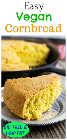 an easy vegan cornbread recipe on a plate with the title in the middle