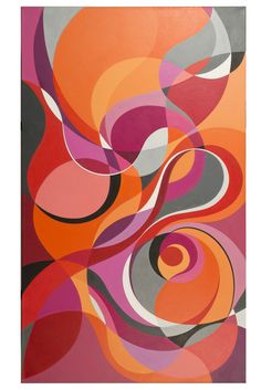 an abstract painting with orange, pink and grey colors on the bottom half of it